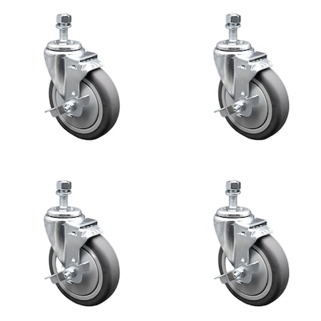 Service Caster 5 Inch SS Thermoplastic Rubber Swivel 1/2 Inch Threaded Stem Caster Set Brake SCC SCC-SSTS20S514-TPRB-TLB-381615-4